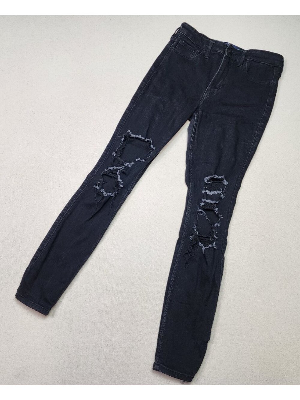 Hollister Women's High Rise Super Skinny Black Ripped Distressed Jeans Sz 26/28